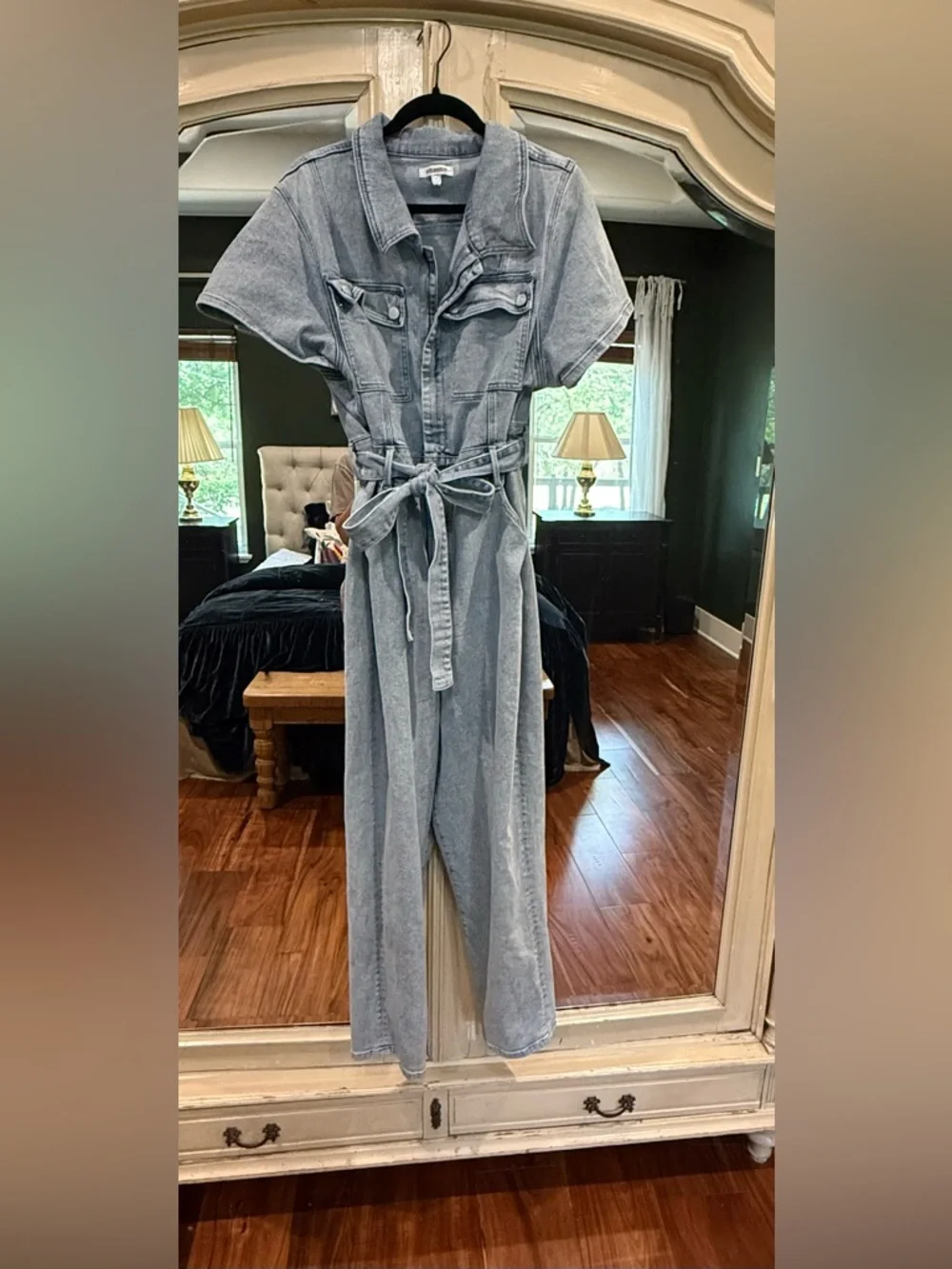 GOOD AMERICAN Light Wash Denim Utility Jumpsuit - Tie Waist - Picture 3 of 6